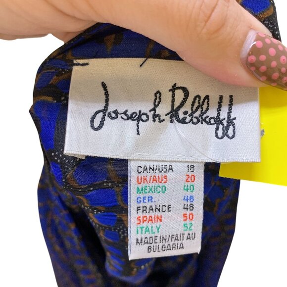 NWT Joseph Ribkoff Sheer Blue & Black Blouse w/Gold Fringe Detail Size 18 - Picture 6 of 8